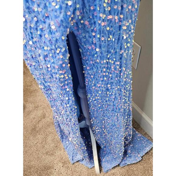 Frosted Baby Blue Glimmering Sequin Evening Gown with Lace-Up Size 10 - Picture 5 of 6